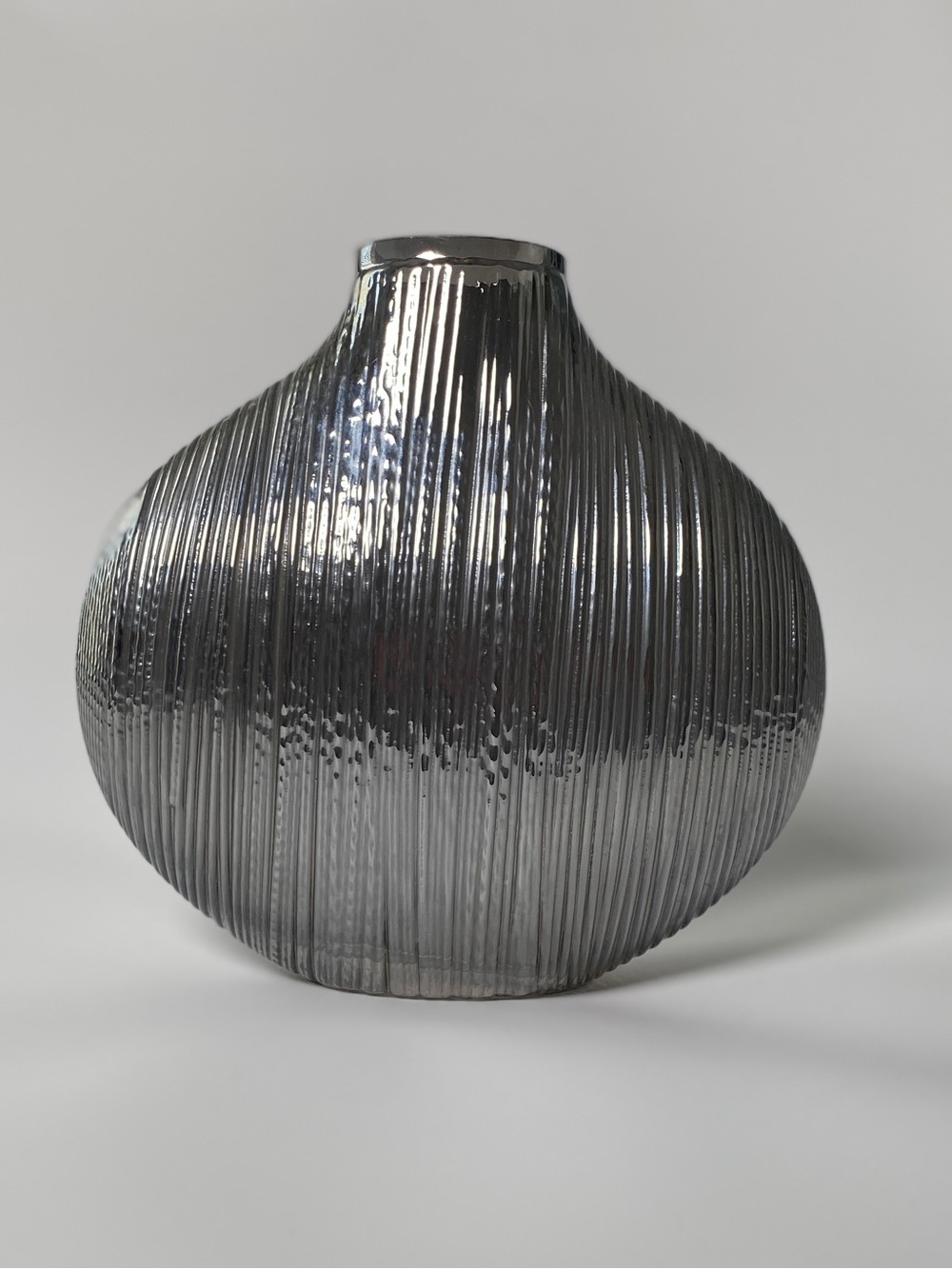 Modern Ribbed Glass Vase - Silver Decorative Home Art